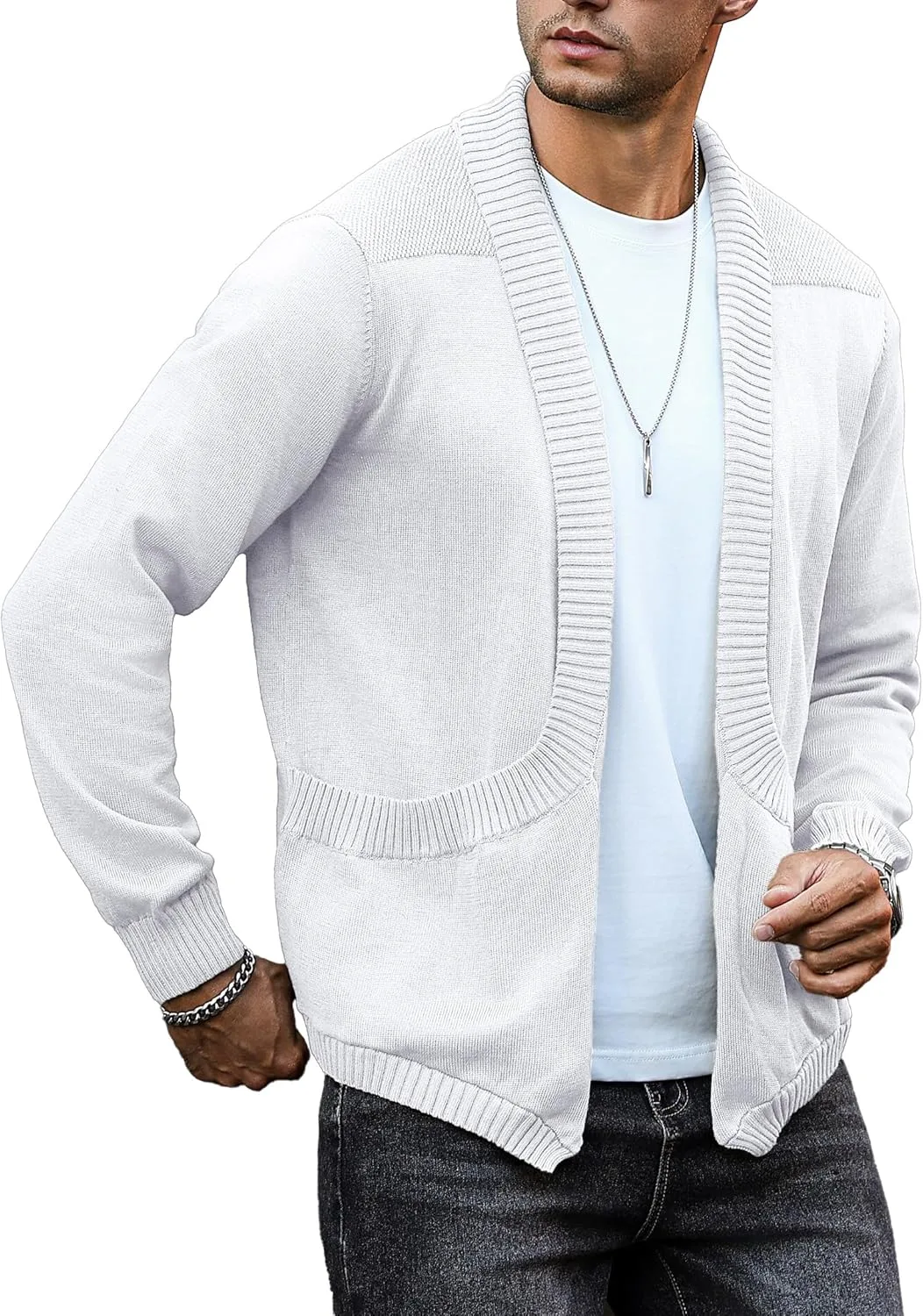 

Мужской кардиган с воротником-шалью, длинными рукавами и карманами Arcciit