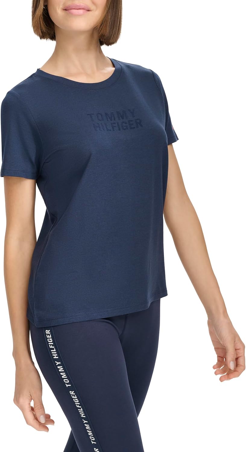 Женская футболка с короткими рукавами и монохромным логотипом Tommy Hilfiger, Navy — фото 3
