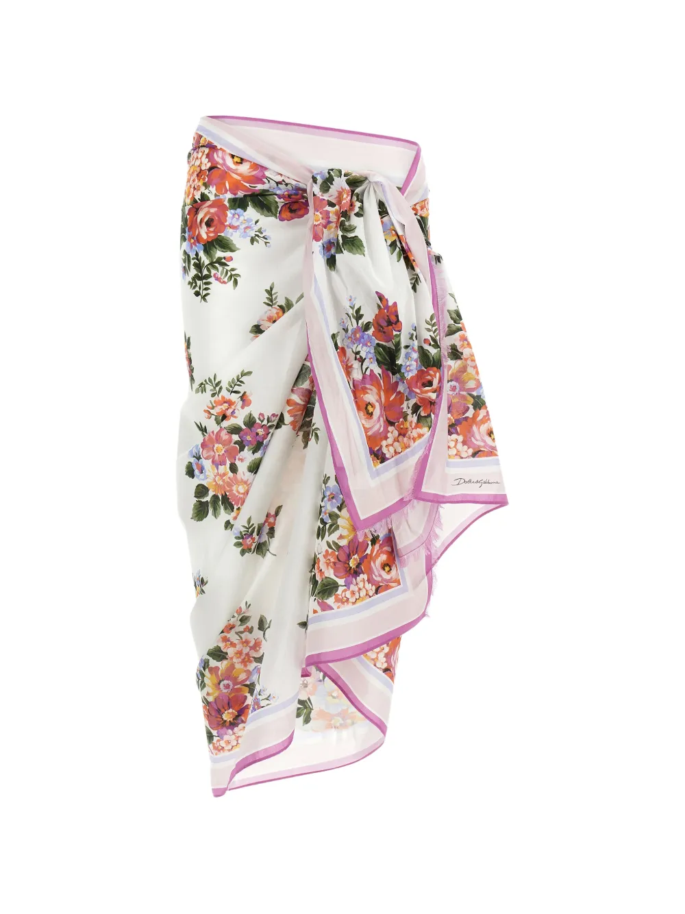 

Парео с бахромой Bouquet для пляжа Dolce & Gabbana, белый