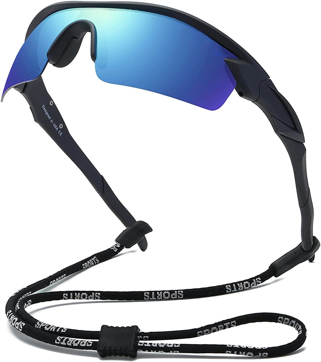 

Спортивные поляризованные солнцезащитные очки Bevi Sports для мужчин и женщин, для бега, велоспорта, рыбалки, гольфа, бейсбола, вождения, TR90 UV400 100 CLASSIC, Black Frame/Blue Lenses