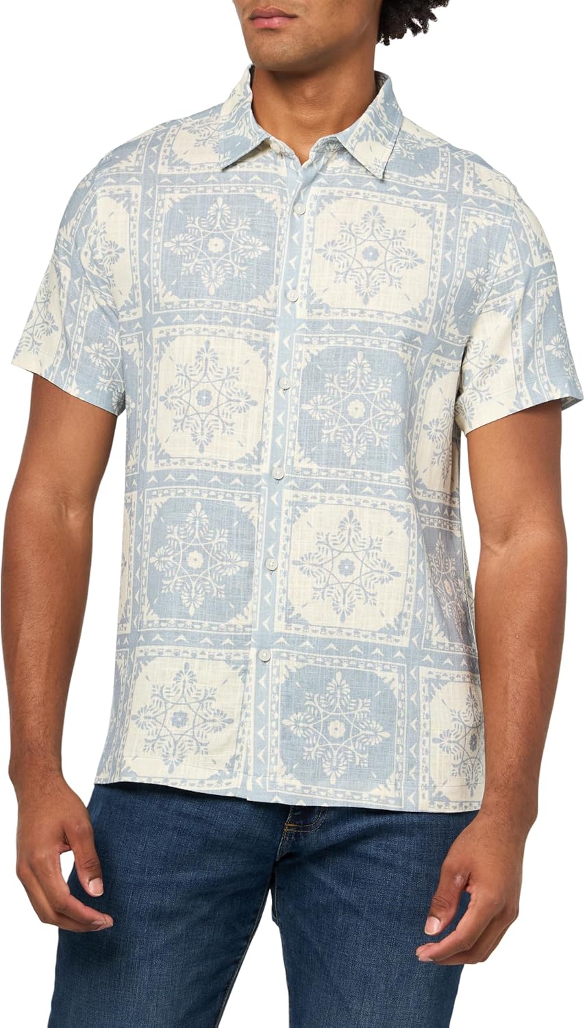 

GUESS Мужская экологичная короткая рукав рубашка Mosley Tile Print, Nimbus Blue Tile Print