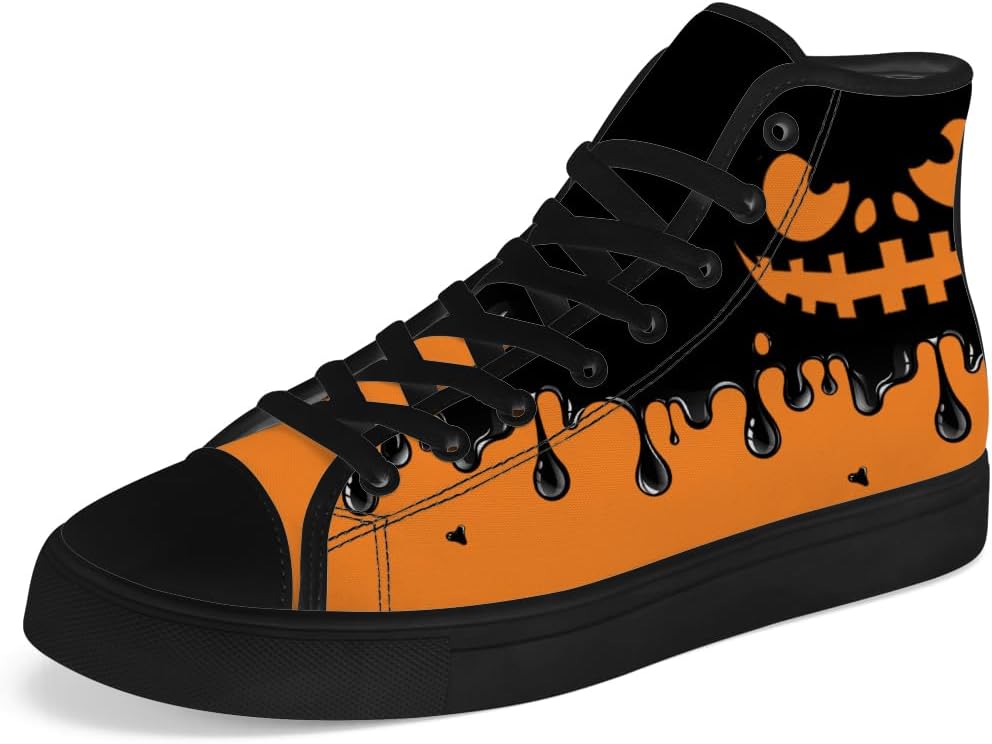 

Мужские и женские высокие кеды из холста с тыквенным рисунком, высокие кроссовки на шнуровке, повседневная обувь Chebing, черный/оранжевый