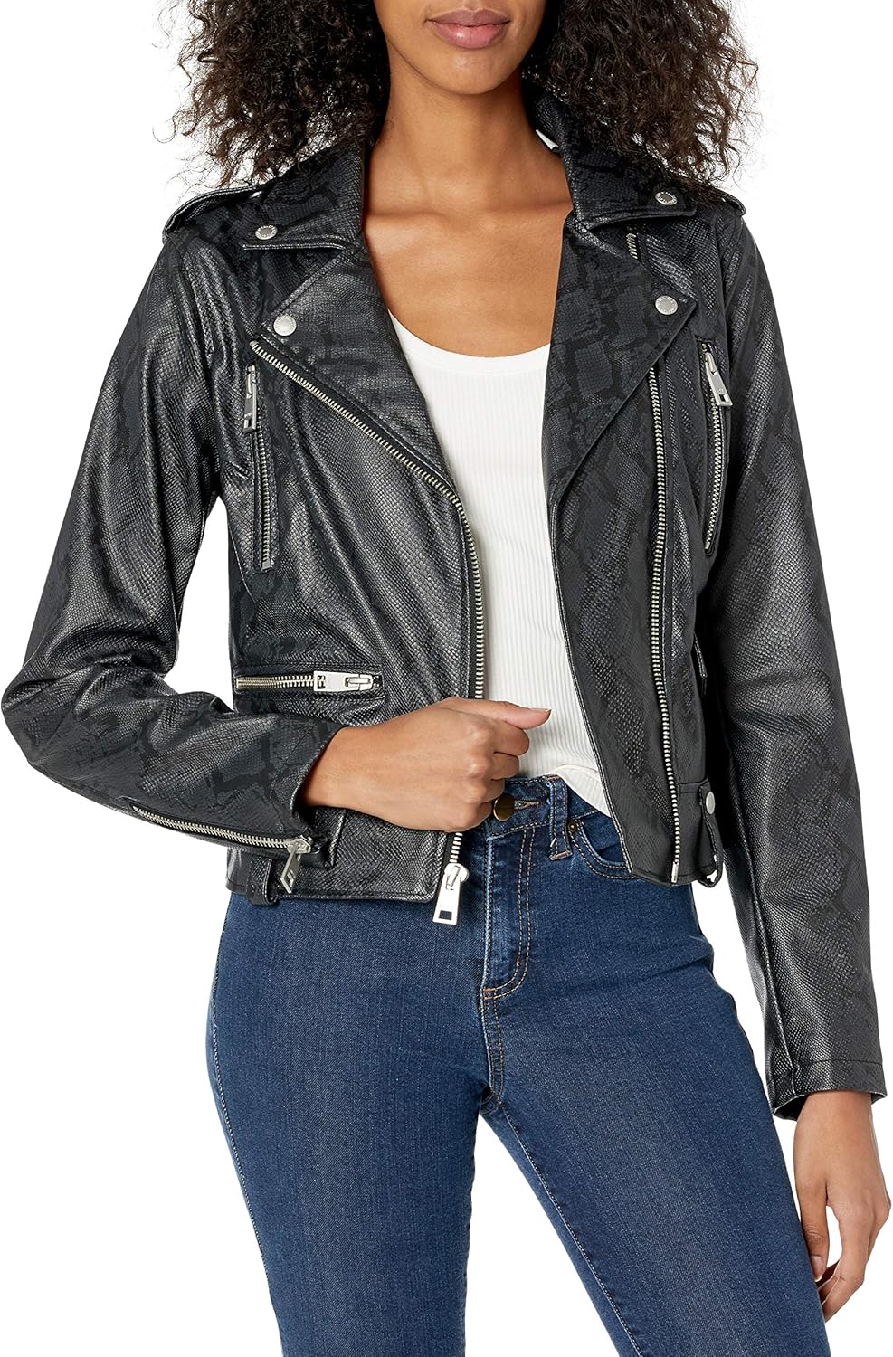 

Женская укороченная косуха Levi's из искусственной кожи, черный/змеиный