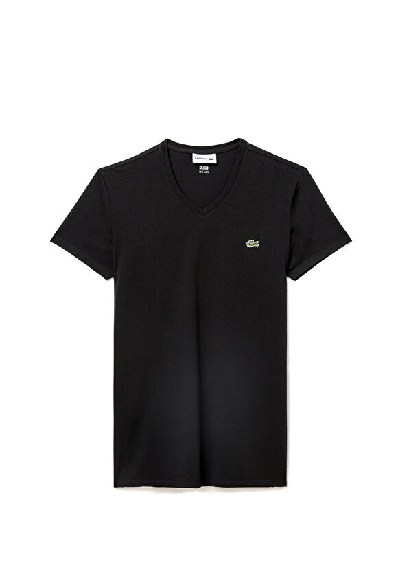 Черная мужская футболка slim fit с v-образным вырезом Lacoste
