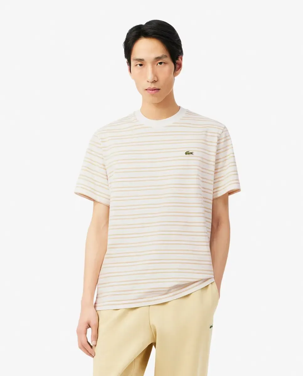 Мужская футболка из плотного хлопка в полоску Lacoste, бежевый