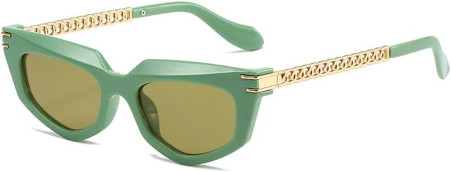 

Солнцезащитные очки «кошачий глаз» с многоугольной оправой в стиле ретро с металлической цепочкой, панк-очки для женщин и мужчин, очки с защитой от ультрафиолета UV400 MTZJH, Green Green