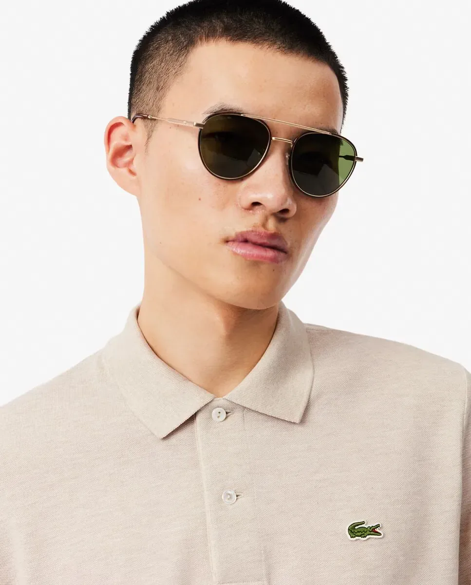 Мужское поло классического кроя с длинными рукавами Lacoste, бежевый — фото 3
