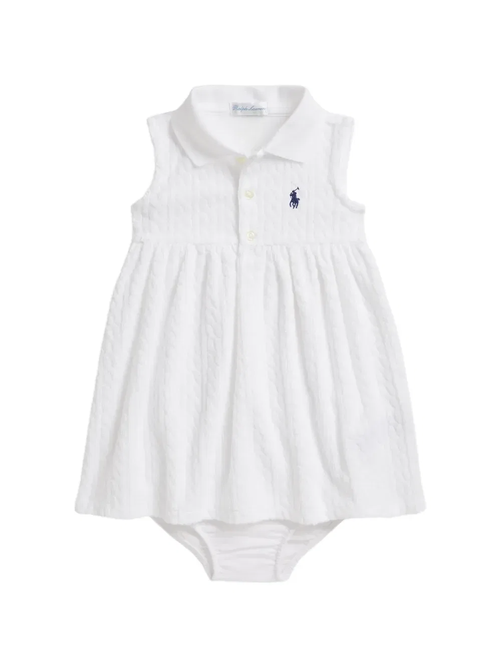 Платье фактурной вязки с воротником поло Polo Ralph Lauren Kids, белый
