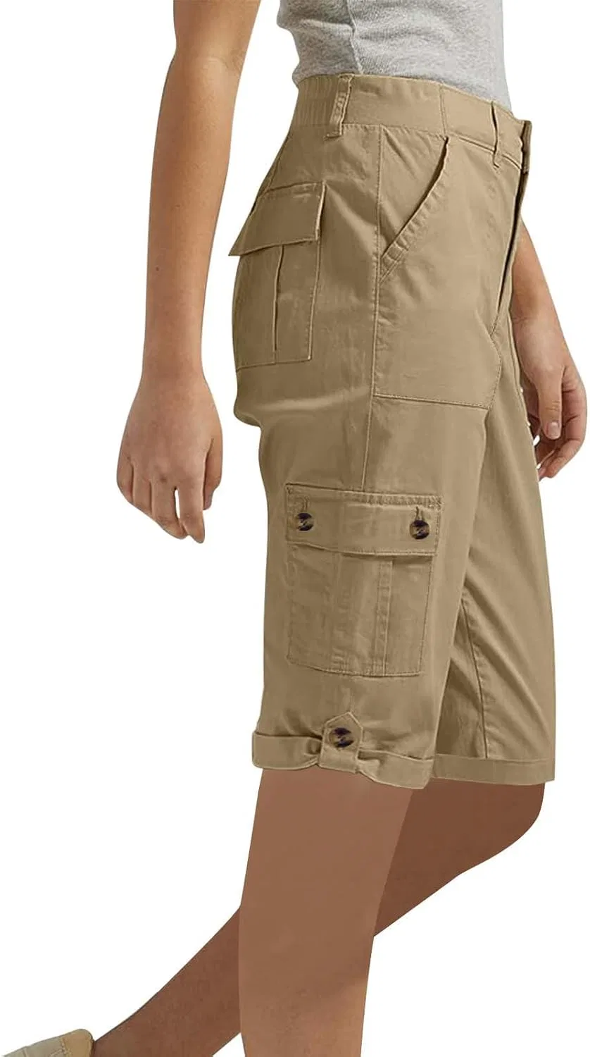 Шорты карго женские 15", High Waisted, Bermuda, Khaki — фото 4