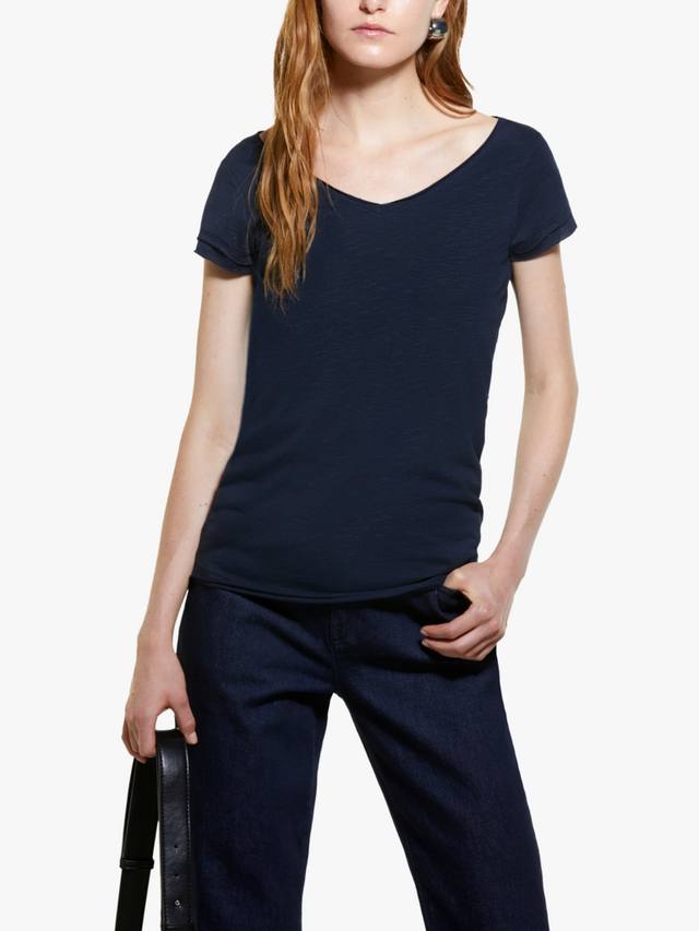 

Футболка с V-образным вырезом из хлопковой смеси SISLEY, Navy