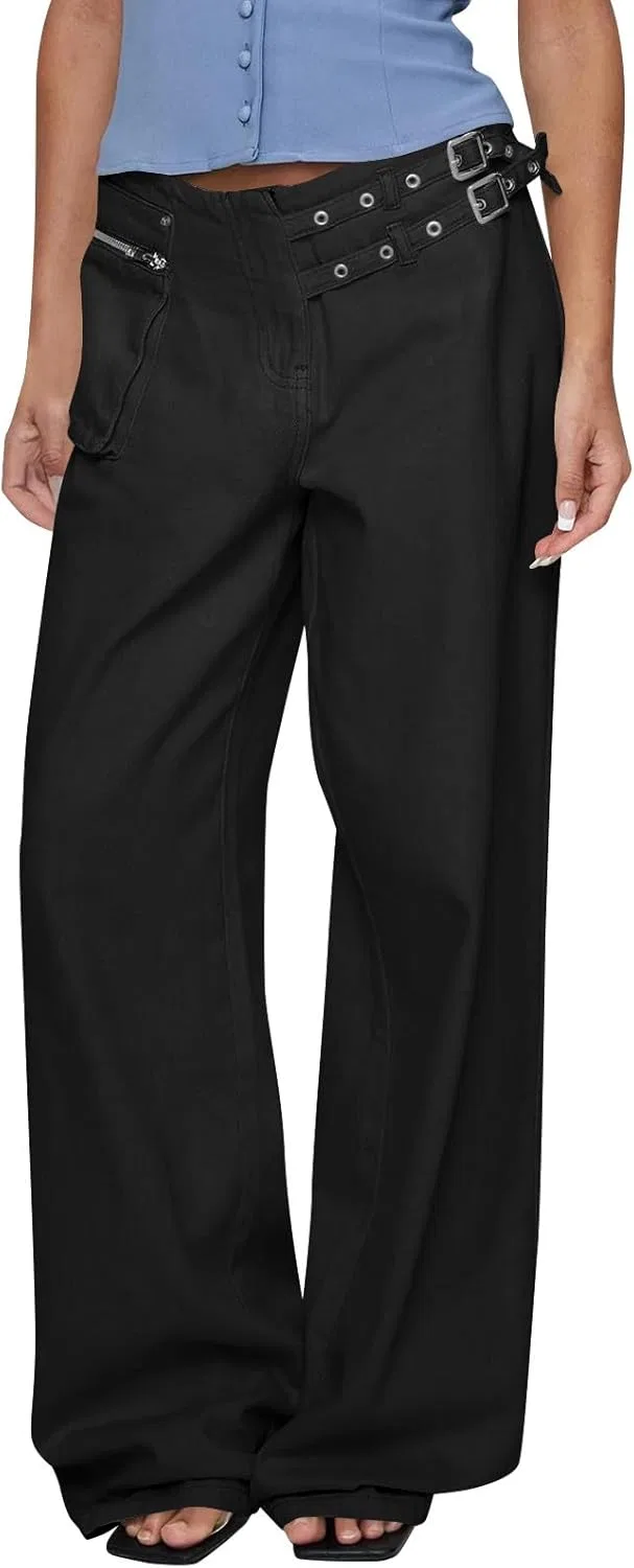 Джинсы свободные, Wide Leg, с низкой посадкой, черные