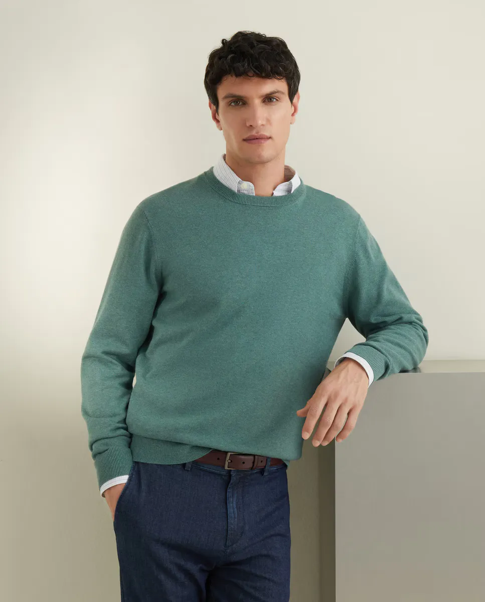 

Мужская футболка с круглым вырезом из хлопка и шелка Emidio Tucci, темно-зеленый