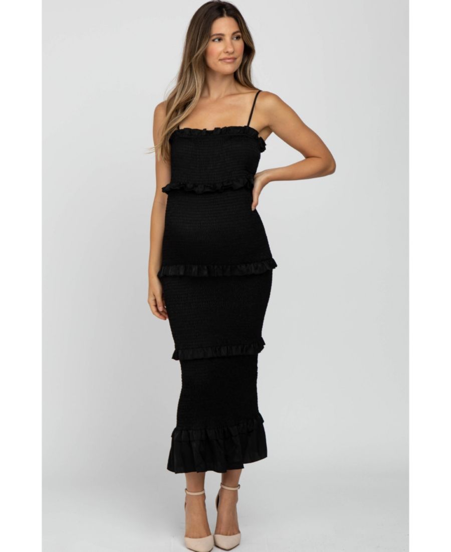 

Длинное приталенное платье для беременных из оливкового атласа с присборенной юбкой из атласа Pinkblush, Black