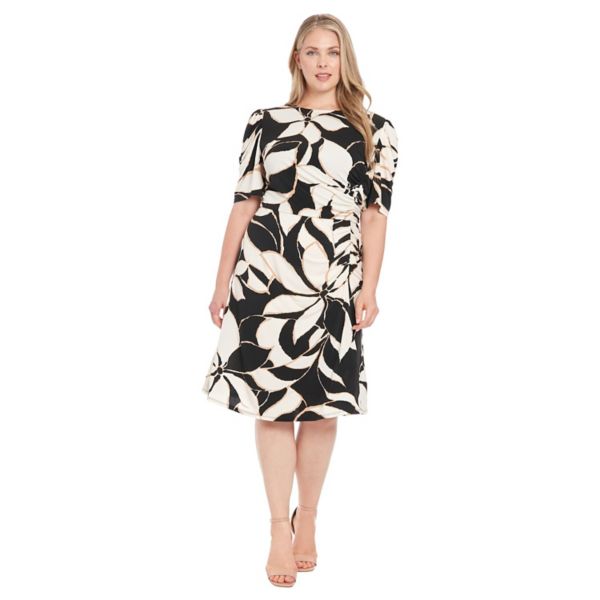 

Платье миди больших размеров с драпированными рукавами и сборками London Times, цвет black tan