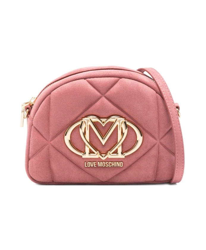 

Розовая стеганая сумка через плечо с золотистым логотипом. Love Moschino, розовый