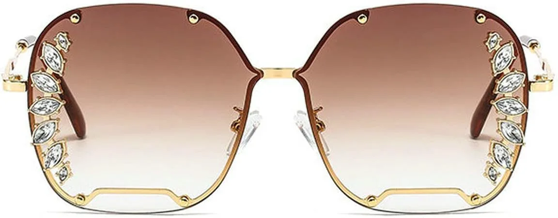 

Willochra — большие солнцезащитные очки с крупными стразами для женщин, металлические, модные, без оправы, квадратные, с бриллиантами, для вечеринок, Brown