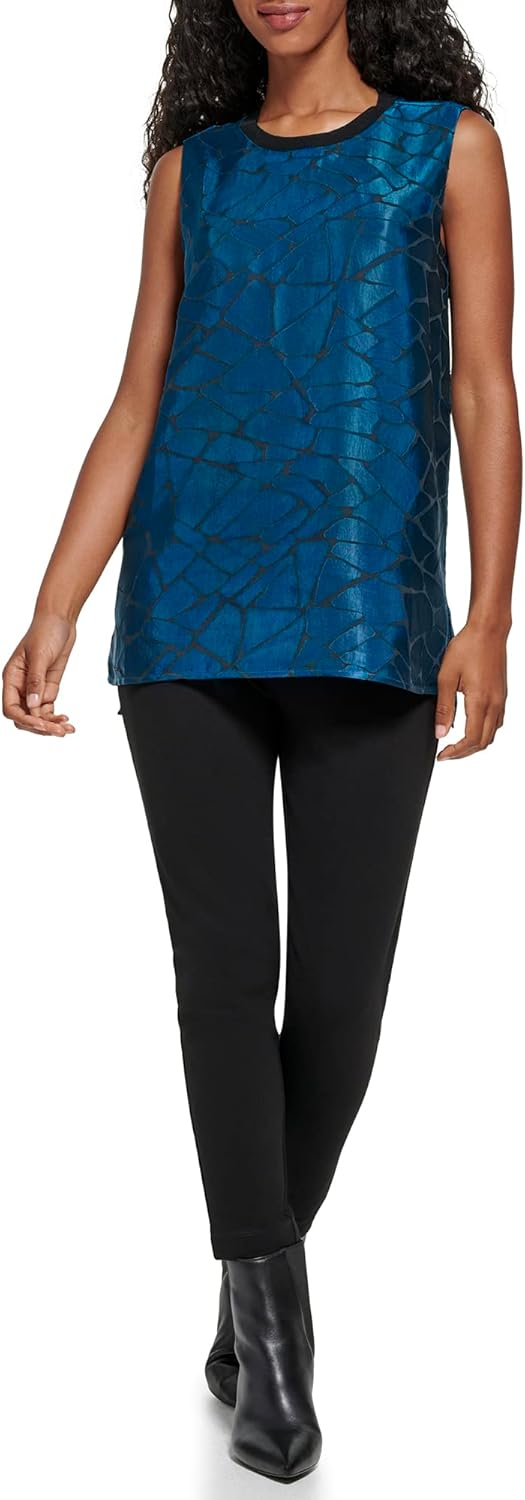 

Женская повседневная блузка Calvin Klein с рукавами, меньше выгорания, Dk Grn-Blk