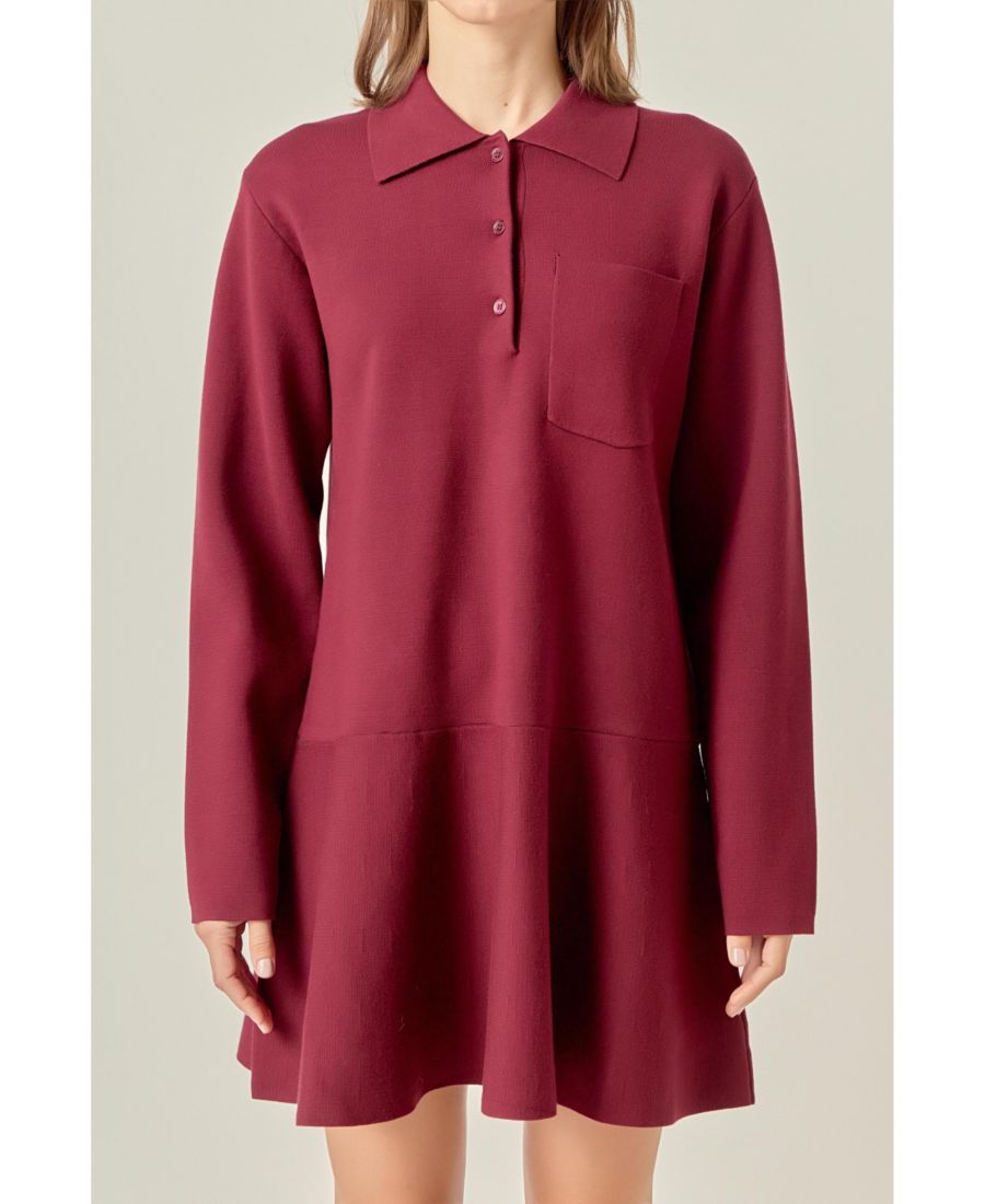 

Женское трикотажное мини-платье с воротником English Factory, Burgundy