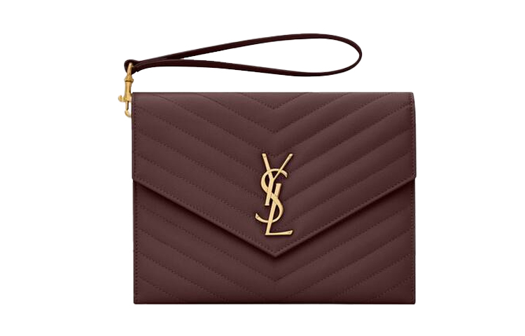 

SAINT LAURENT Женская сумка-клатч из коровьей кожи с монограммой, коричневая