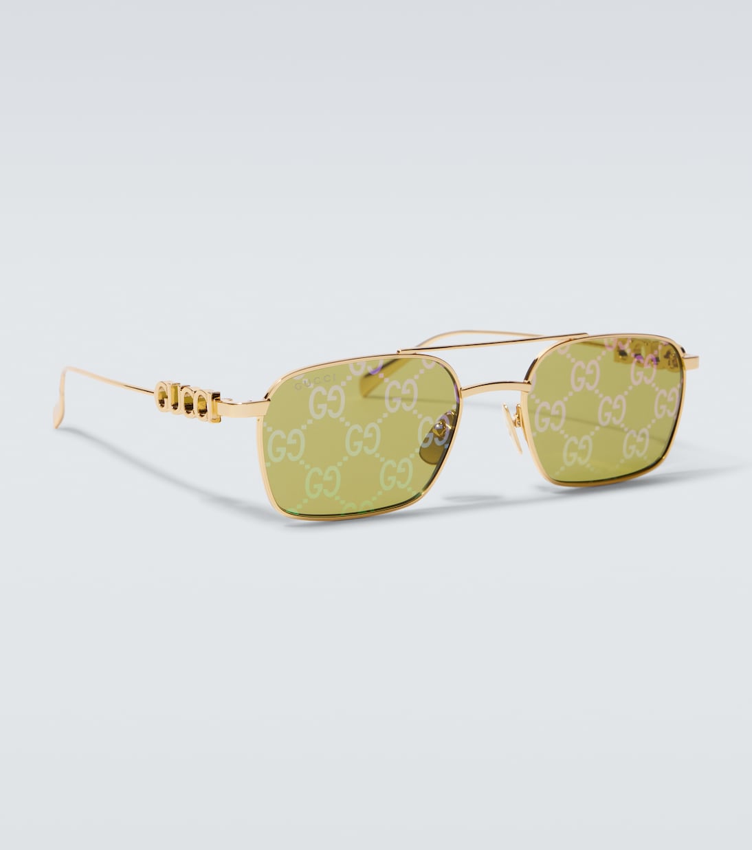 GG прямоугольные солнцезащитные очки Gucci, Gold-Gold-Green — фото 4