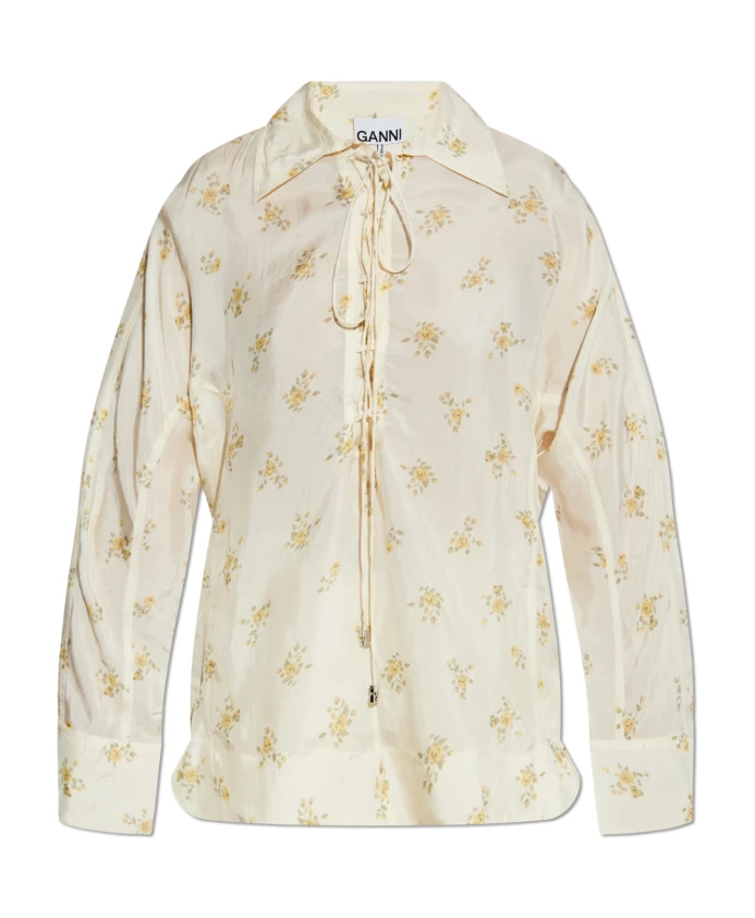 

Рубашка с цветочным принтом и завязками Ganni, желтый