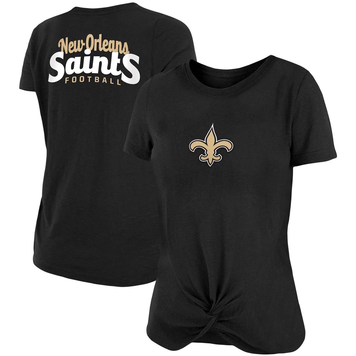 

Женская черная футболка New Era New Orleans Saints Slub с закрученным узлом спереди New Era, Черный, Женская черная футболка New Era New Orleans Saints Slub с закрученным узлом спереди New Era