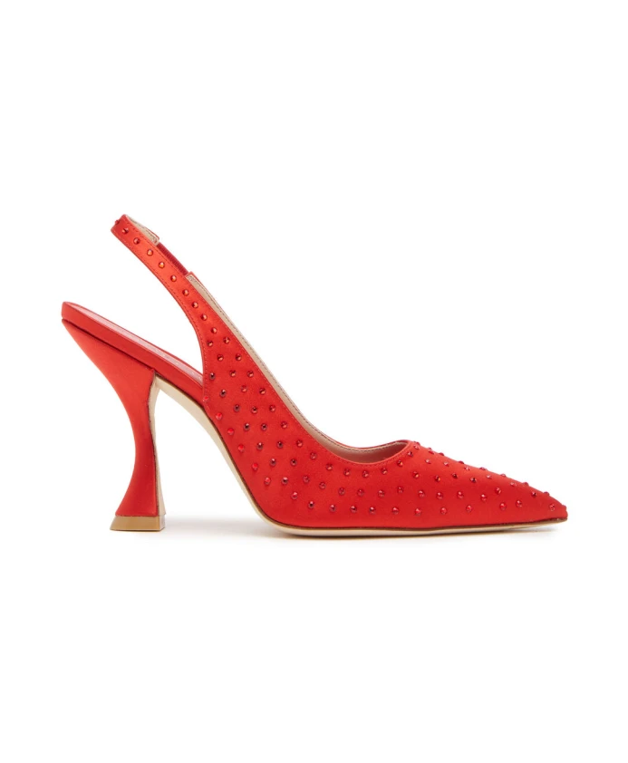 Туфли Лодочки с кружевной пяткой и кристаллами Stuart Weitzman, красный