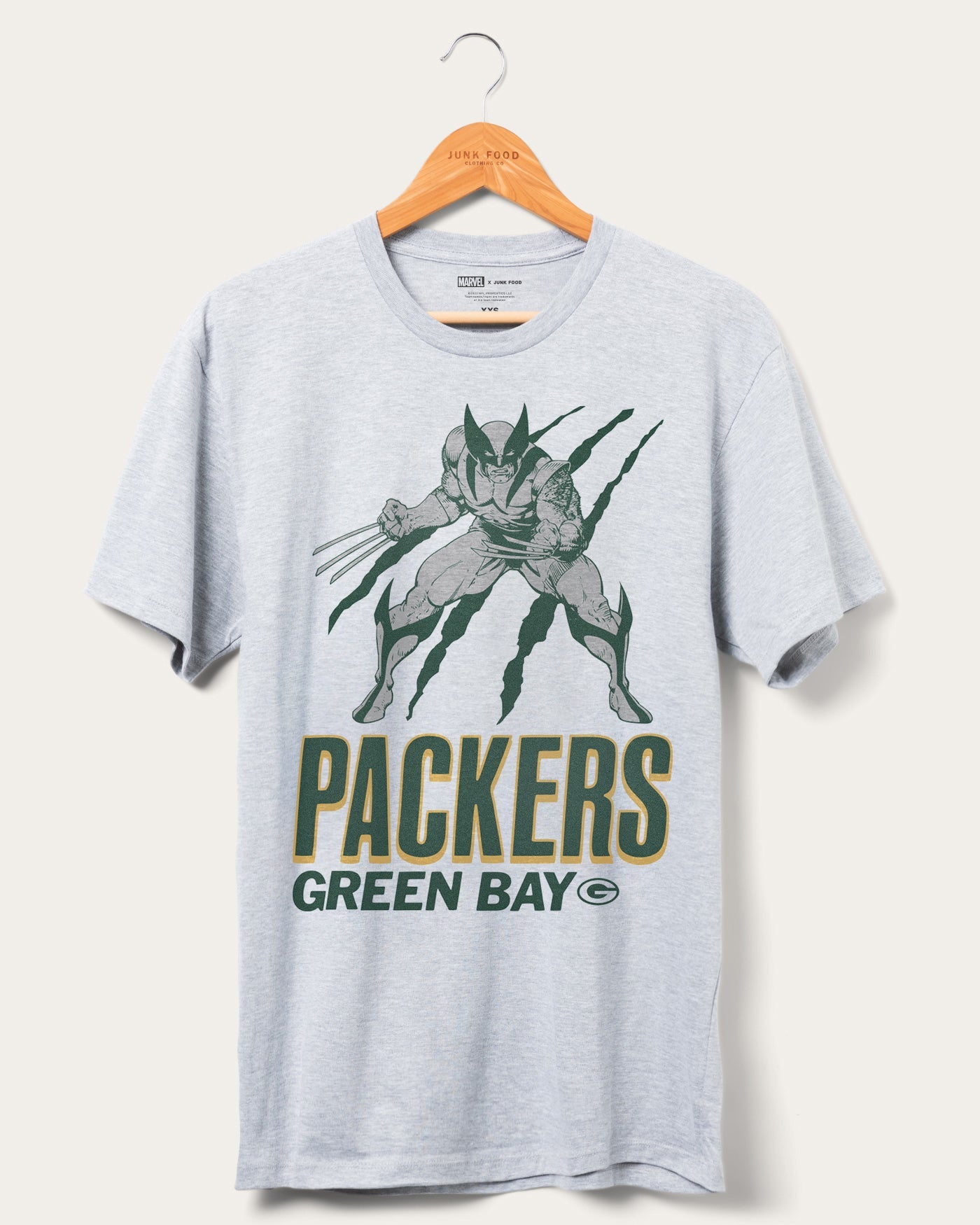 

Футболка Packers Marvel Wolverine Slash Junk Food Clothing, цвет heather grey