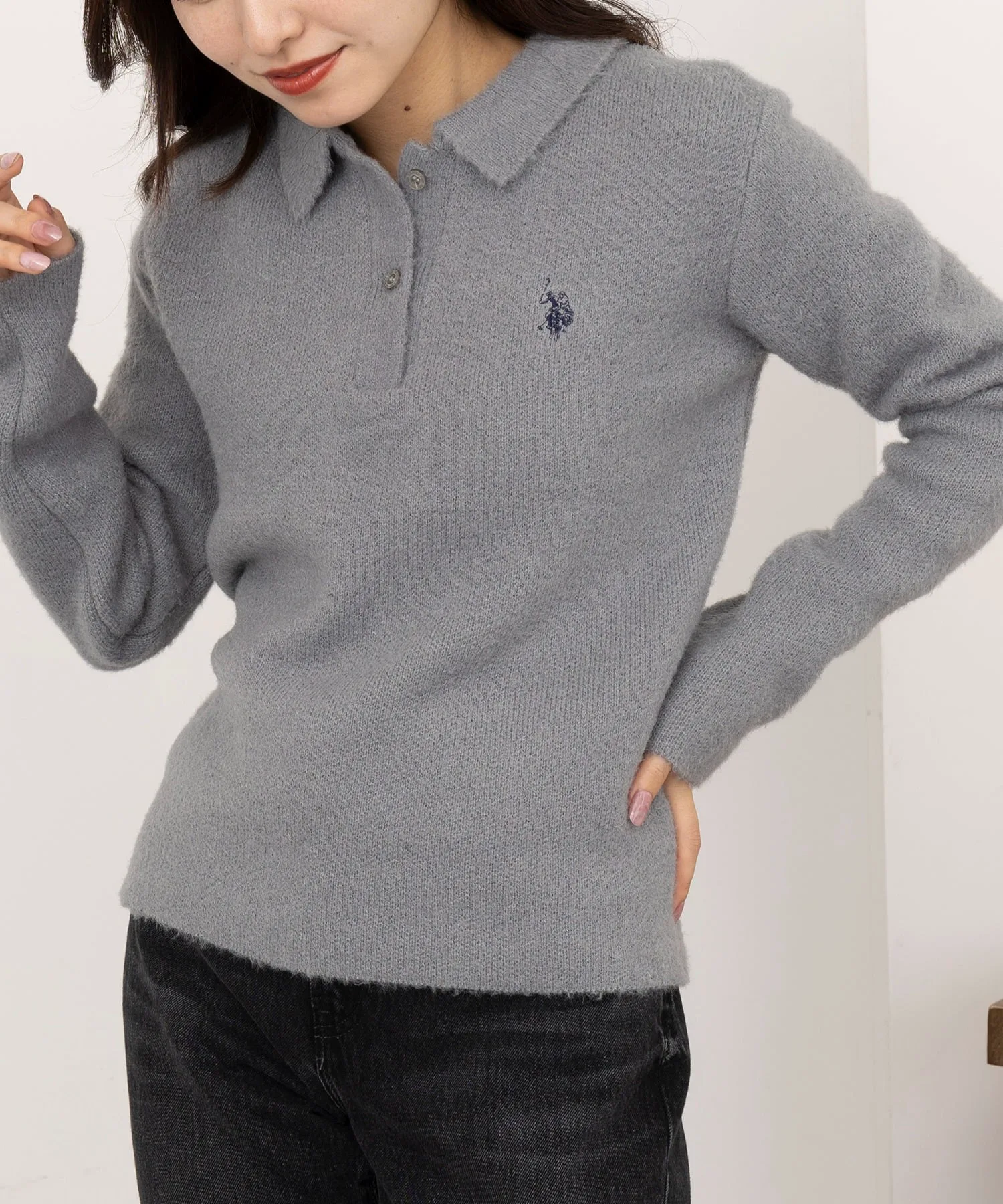 Вязаное поло US POLO ASSN./One-Point Logo Pony Embroidered Knit Polo U.S. Polo Assn., GRY