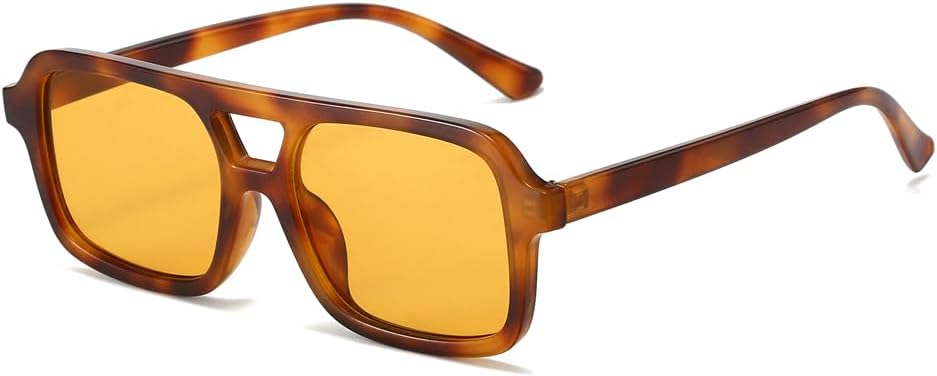 

Ретро-солнцезащитные очки-авиаторы для мужчин и женщин, винтажные, 70-х годов, квадратные, с двойной перемычкой, модные прямоугольные BAWUYI, Yellow Tortoise Frame/Orange Lens