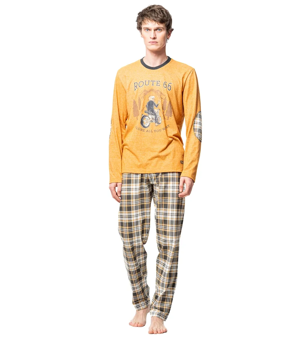 

Мужская длинная трикотажная пижама в клетку SOY, коричневый