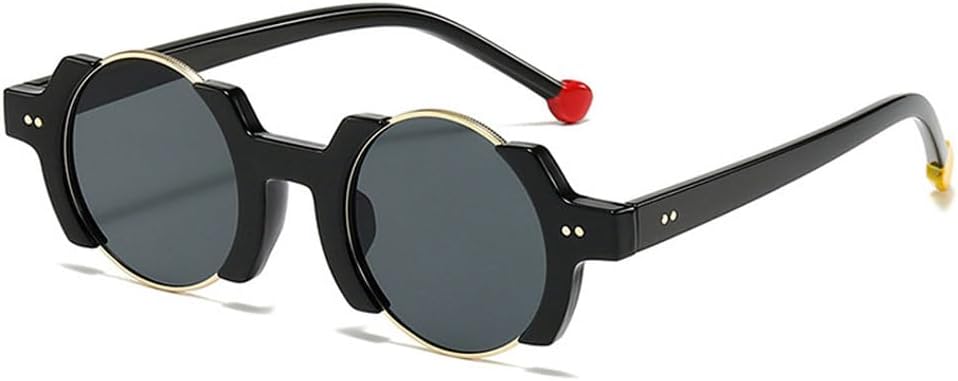 

Популярные модные круглые женские солнцезащитные очки в стиле панк, ретро-очки с заклепками, мужские модные желто-синие солнцезащитные очки с градиентным переходом цвета и защитой от УФ-излучения UV400 TKKTLLT, Glossy Black Grey