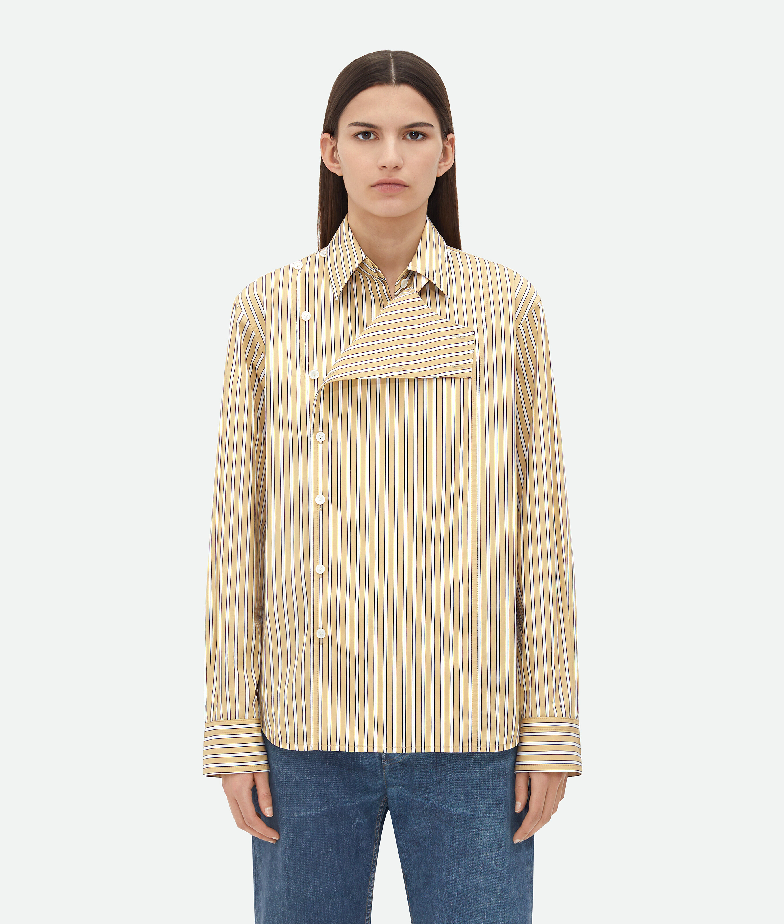 

Полосатая поплиновая рубашка Bottega Veneta, белый/желтый