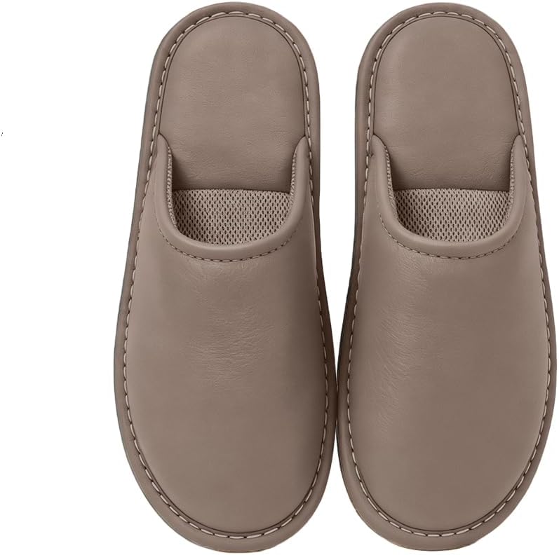 

Кожаные тапочки с дышащей сетчатой стелькой, фактурный дизайн из искусственной кожи, мужские и женские домашние кожаные тапочки Pxpuiq, Coffee