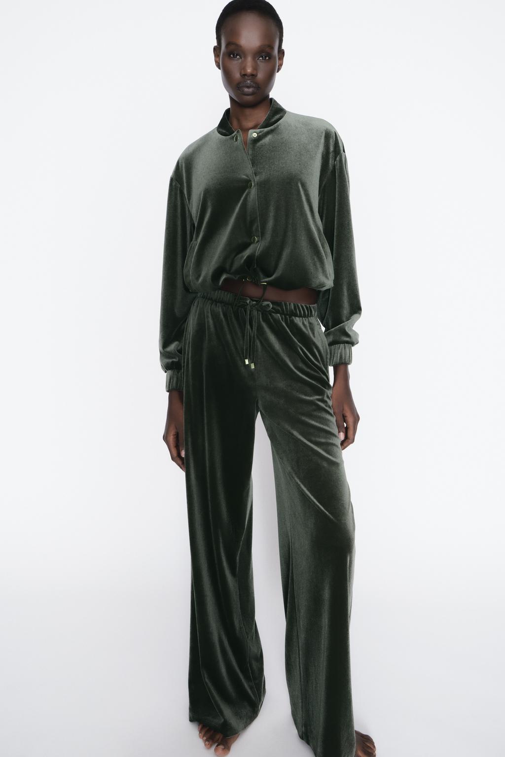 

Бархатная куртка-бомбер ZARA, хаки