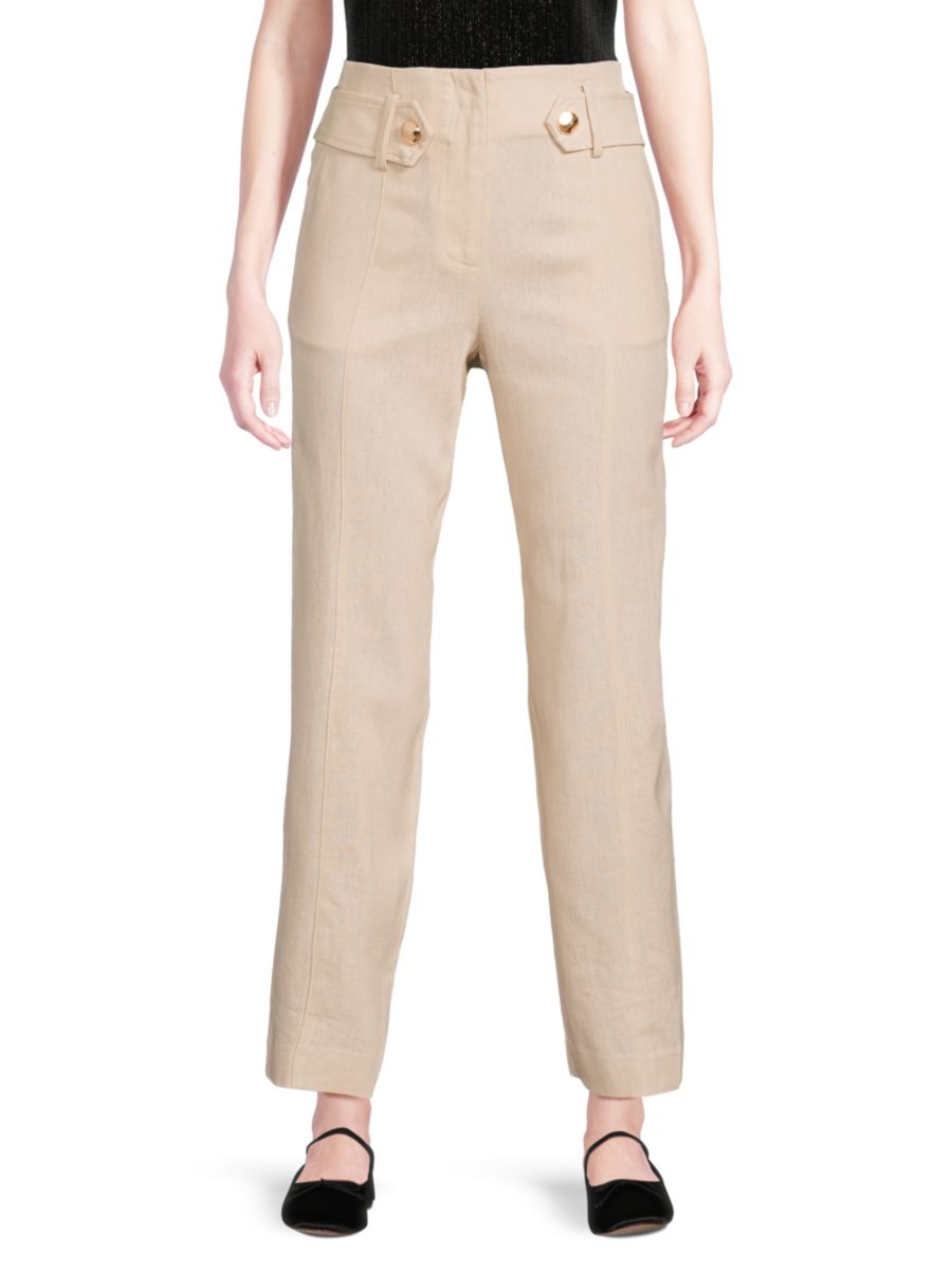 

Брюки со швами из льняной смеси Halston, бежевый