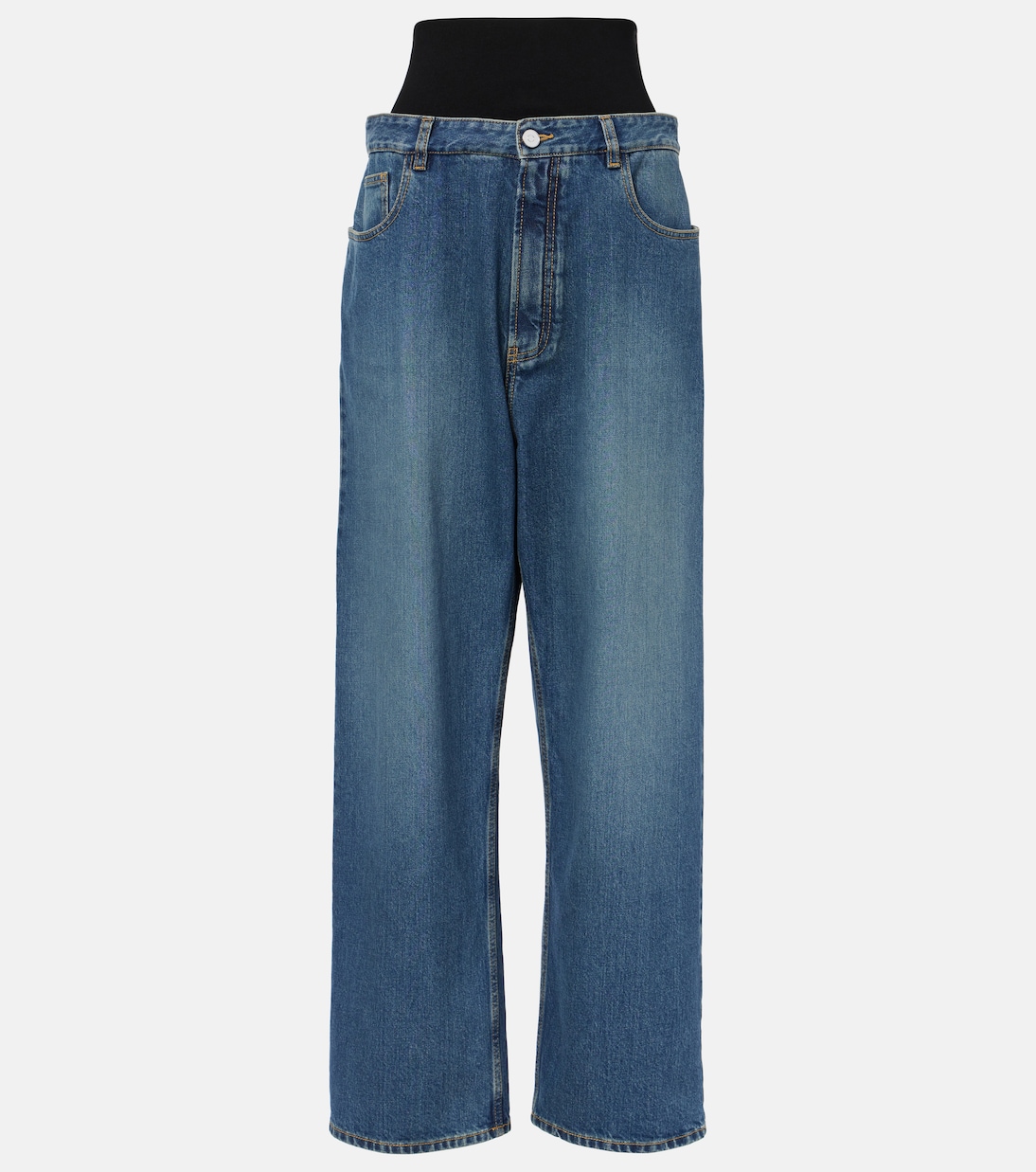 

Высокие прямые джинсы с отделкой из джерси Alaïa, Bleu Vintage