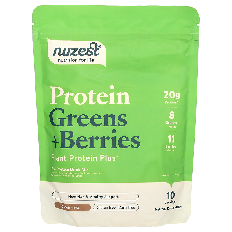 

Nuzest, протеин, зелень и ягоды, со вкусом какао, 300 г (10,6 унции)