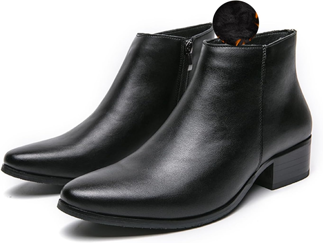 

Мужские классические полированные кожаные челси с боковой молнией, ботинки до щиколотки, с заостренным носком, без шнуровки, теплые, удобные, водонепроницаемые ботинки чукка, модные, с низким каблуком, деловые ботинки челси Pucepen, черный