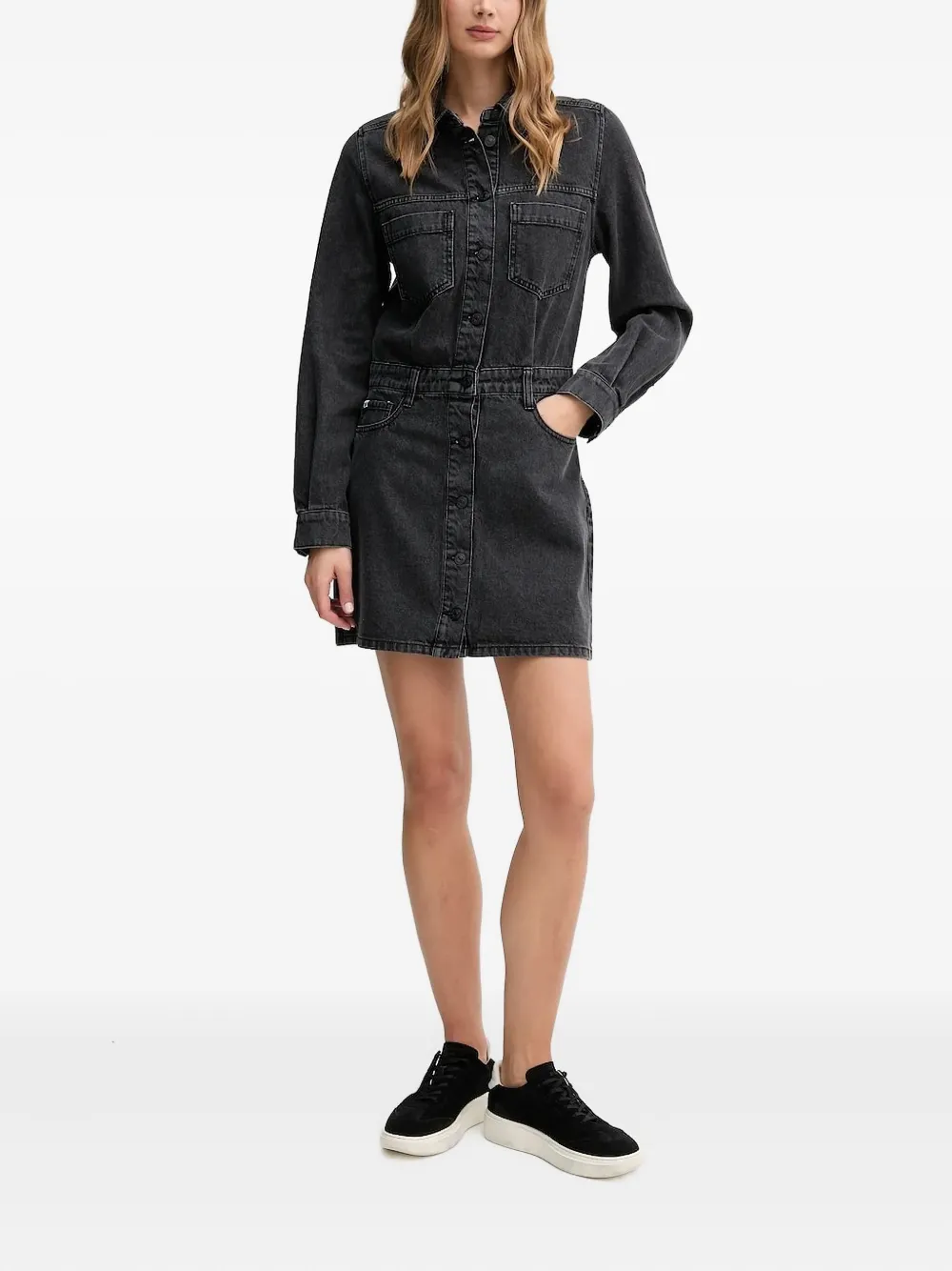 

Джинсовое мини-платье-рубашка DKNY, черный