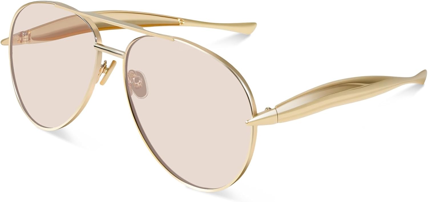 

Ретро-солнцезащитные очки-авиаторы большого размера в золотистом цвете для женщин и мужчин, модные металлические очки-авиаторы 2025 года, ретро-очки в стиле 70-х DsitMG, Gold/ Champagne Color