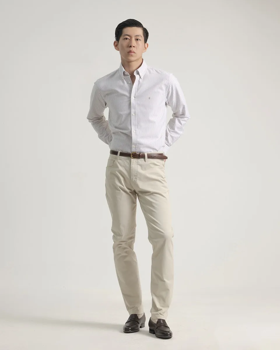 

Мужские джинсы с пятью карманами, из хлопка, облегающего кроя PuroEgo, бежевый