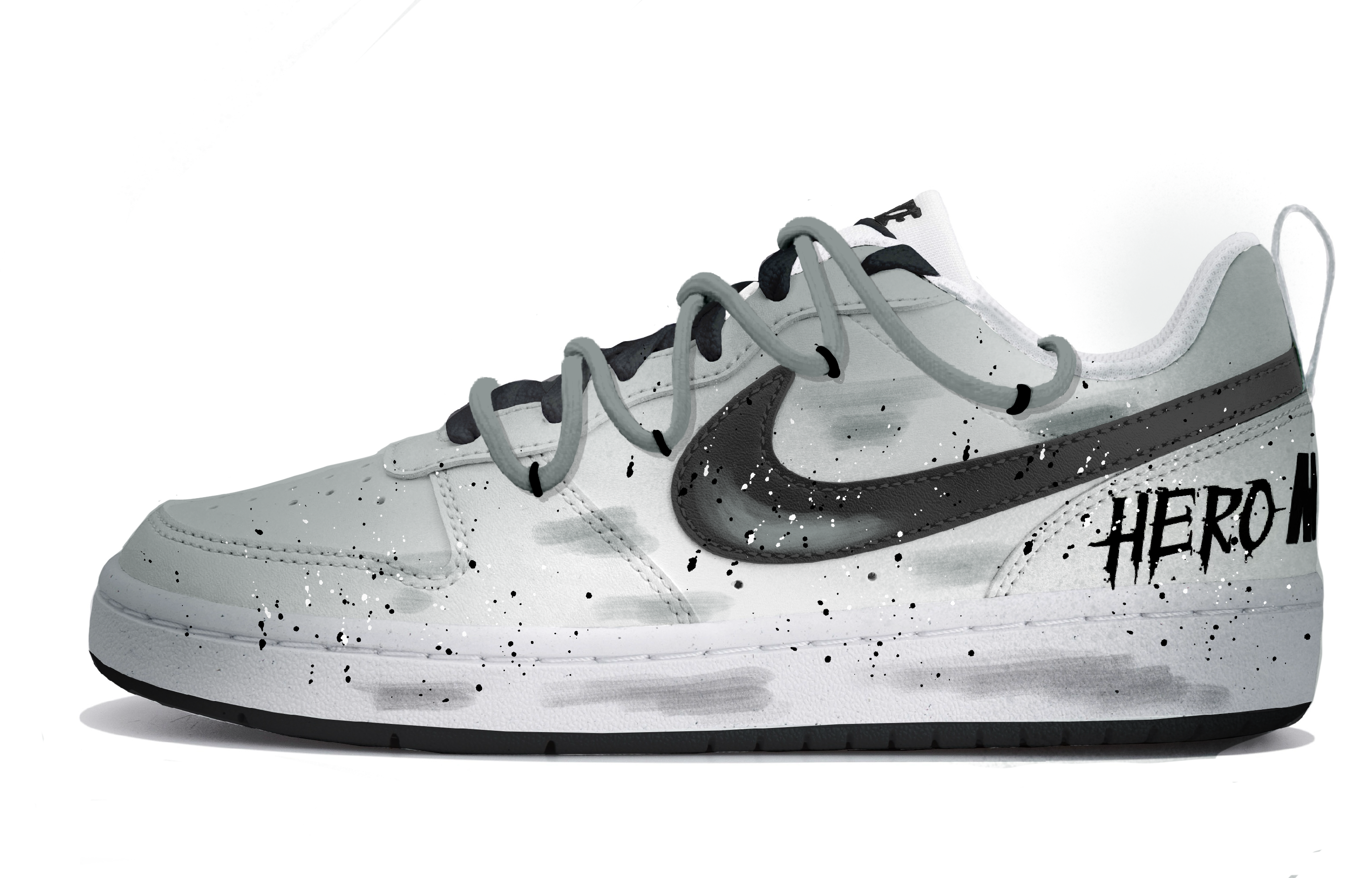 

Nike Court Borough Gray Ink Graffiti Low top Kids' Skateboarding Shoes Black Gray Teenagers