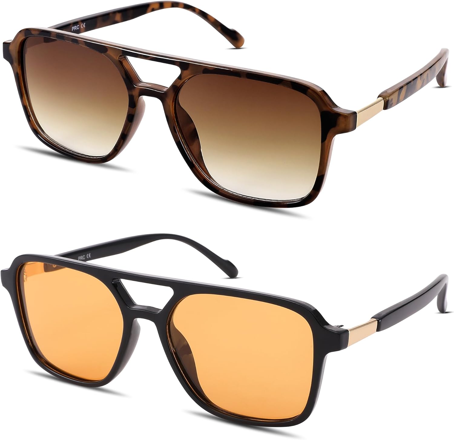 

Солнцезащитные очки Hycredi Retro Aviator для женщин и мужчин, модные квадратные солнцезащитные очки, винтажные прямоугольные женские солнцезащитные очки, 2 Pack - (Tortoise/Gradient Brown + Black/Orange）