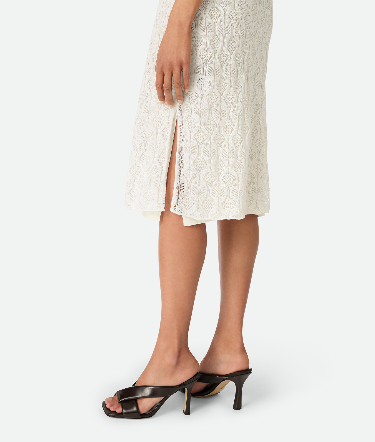 Cotton and silk fish lace skirt BOTTEGA VENETA, мел — фото 4