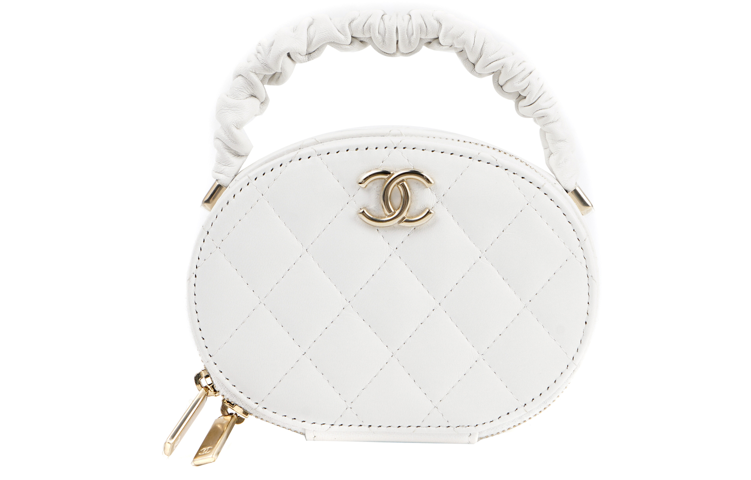 

CHANEL Круглая косметичка из овчины женская белая