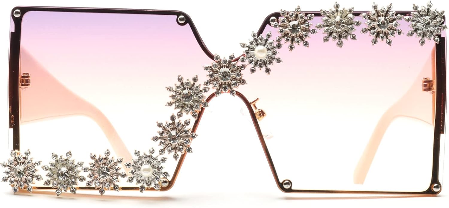 

mincl/Увеличенные солнцезащитные очки-щитки для женщин, модные, класса люкс, защита от УФ-излучения UV400, винтажные, с плоской верхней частью, футуристические солнцезащитные очки 2019 года, Rhinestone&purple Pink