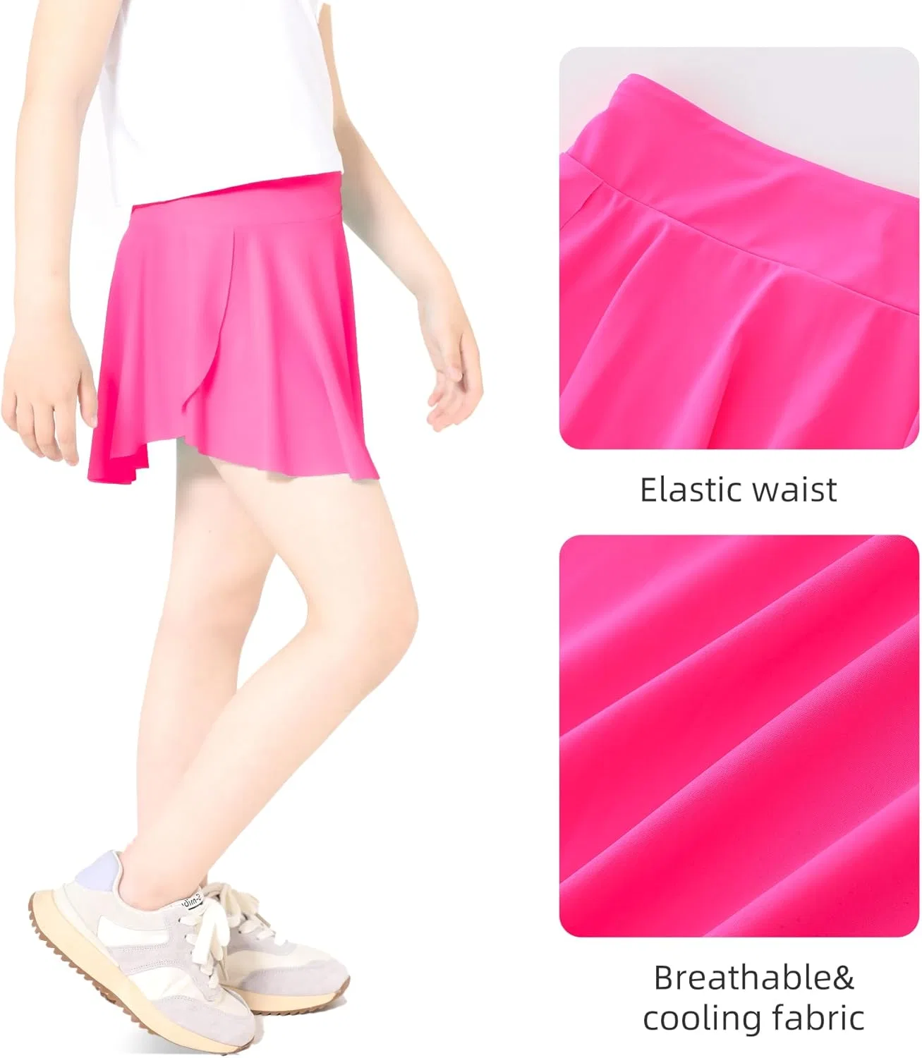 Спортивная юбка-шорты для девочек, Athletic Skirts for Tennis Golf, Butterfly Flowy Shorts for Kids, Hvididan, 3 Pack (rose pink+blue+purple) — фото 4