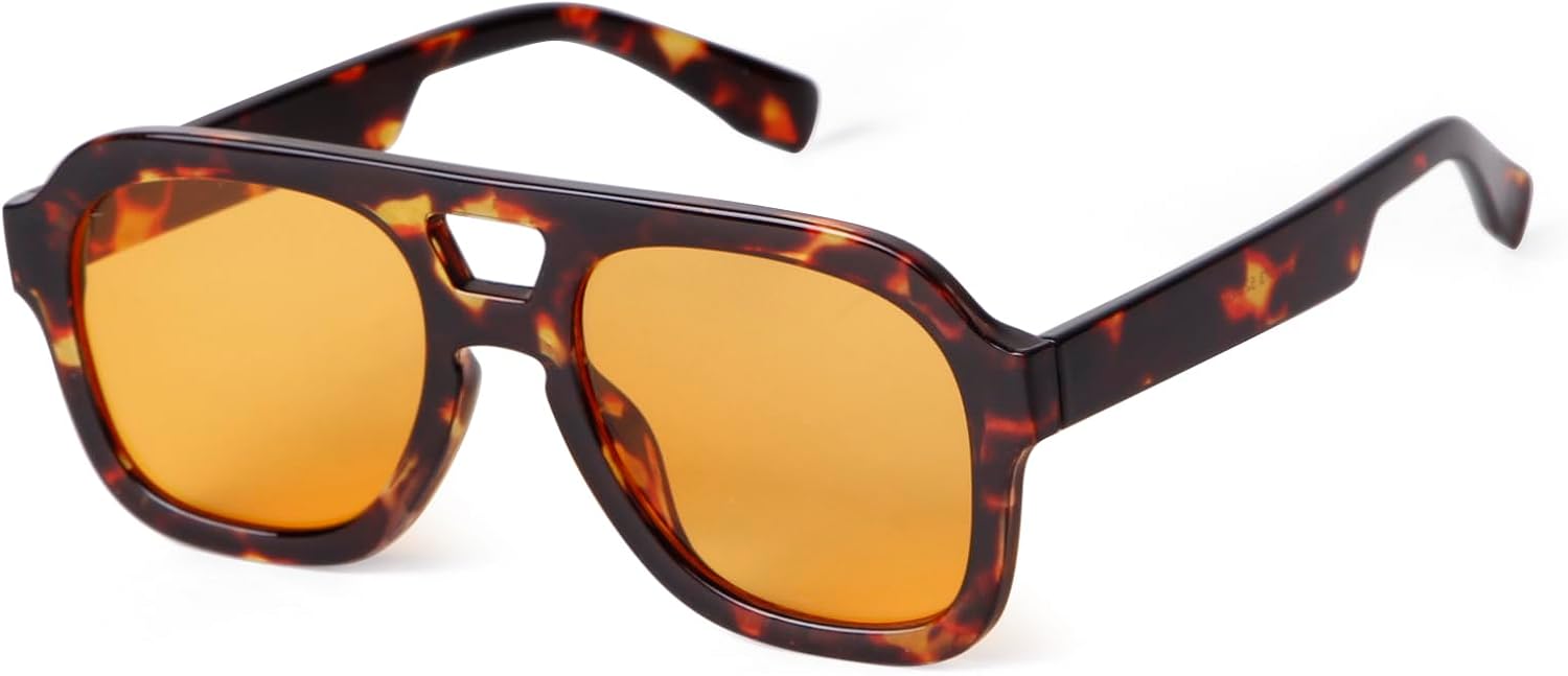 

Солнцезащитные очки-авиаторы JUDOO в стиле ретро 70-х, квадратные, для женщин и мужчин, модные, прямоугольные, с двойной перемычкой, геометрическим рисунком, Tortoise Shell Frame/Orange Tinted Lens