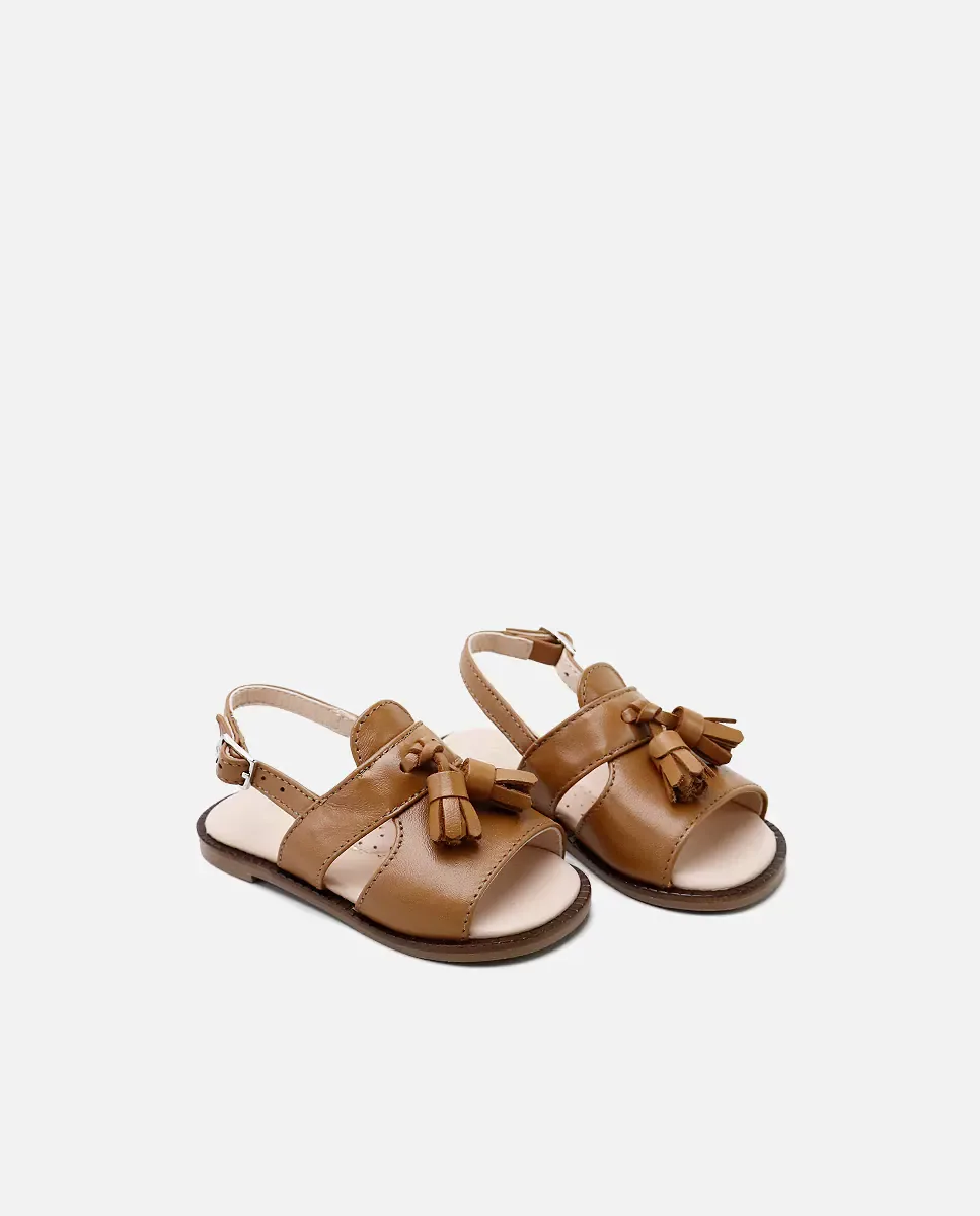 Унисекс открытые сандалии из кожи с кисточками Eli 1957, Camel — фото 3